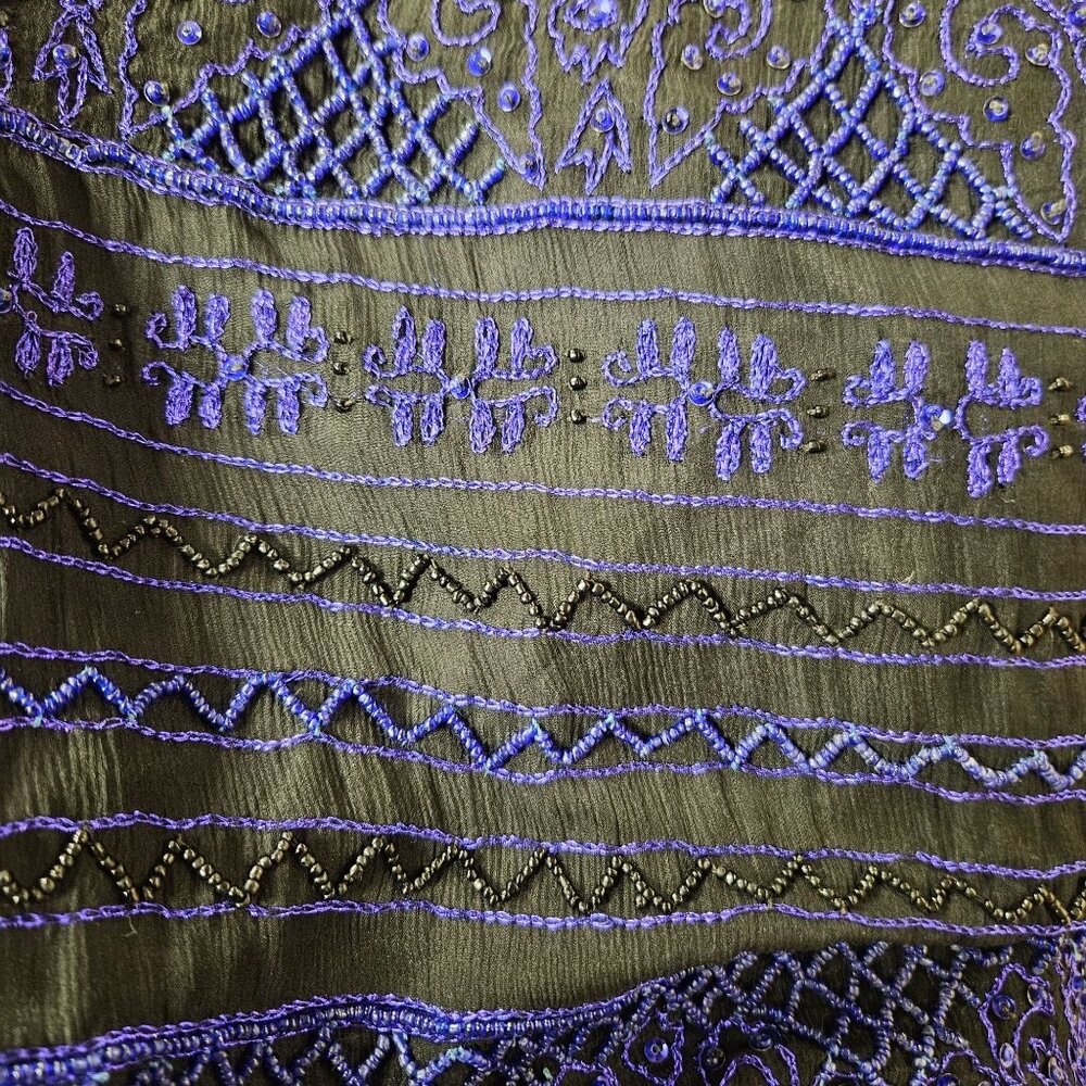 Talbots Jacket Womens Size XL Black Silk Purple Beaded Formal Long Sleeve NWOT - Picture 8 of 9